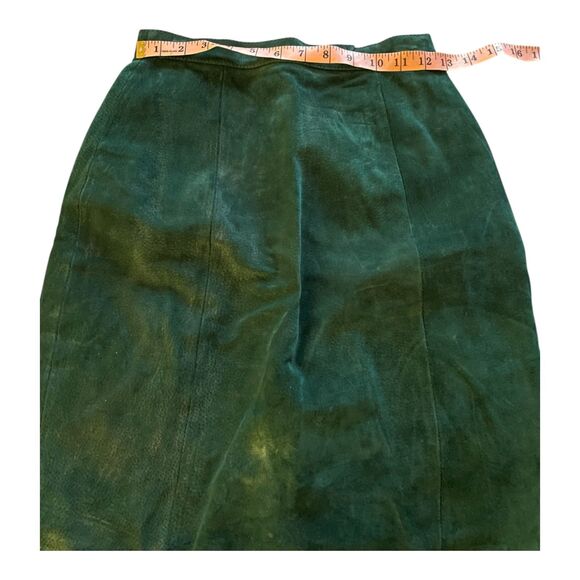 90s Y2K vintage teal green suede leather pencil skirt 5 lined boho Western - Picture 8 of 8